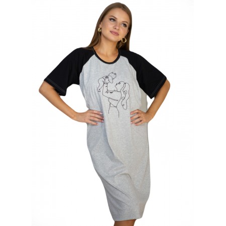 Нічна сорочка з принтом і секретом для годування Поліна Сіра